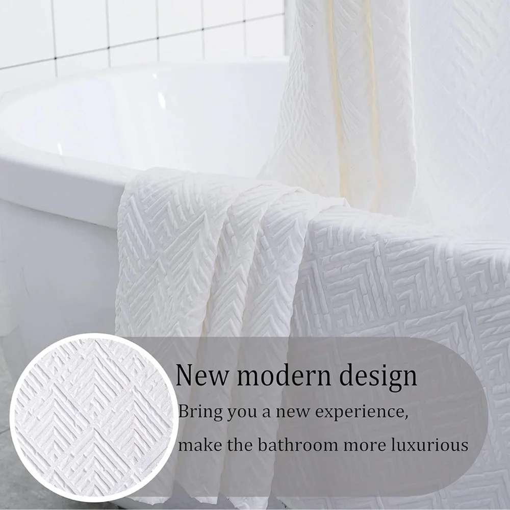 🆕 RINHARTEX White Textured Fabric Shower Curtain 72x72